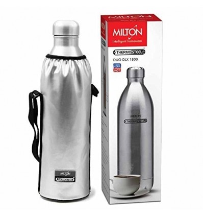 Milton Hot and Cold Water Bottle Thermosteel Duo DLX 1800 Steel Plain 1700 ML