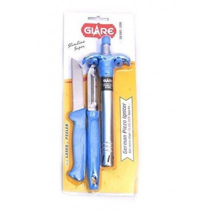 Glare High Quality Stainless Steel Knife, Gas Lighter & Peeler Set