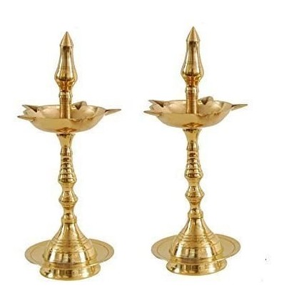Vexclusive Brass Puja Oil Diya Lamp Engraved Design Deepak Pooja Article Kerela Dia - Set of 2