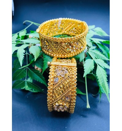 Golden Polki kada Stylish Traditional Ethnic Hand Crafted for Party/Function for Women and Girls Pack of 2