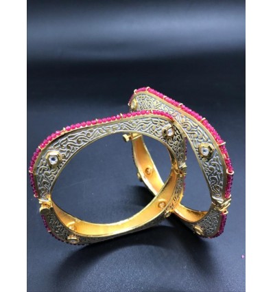 Kundan suquare bangles with crystal ruby embellishment