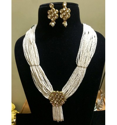 Kundan and Pearl Golden and White Multilayer Traditional Designer Necklace for Women/Girls