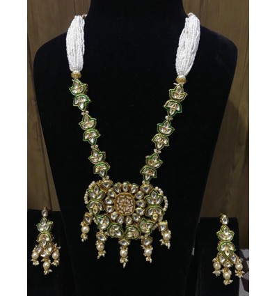 Kundan and Pearl Golden and White Multilayer Necklace for Women/Girls